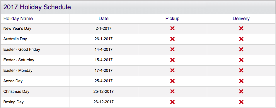 FedEx Australia Holiday Shipping Schedule